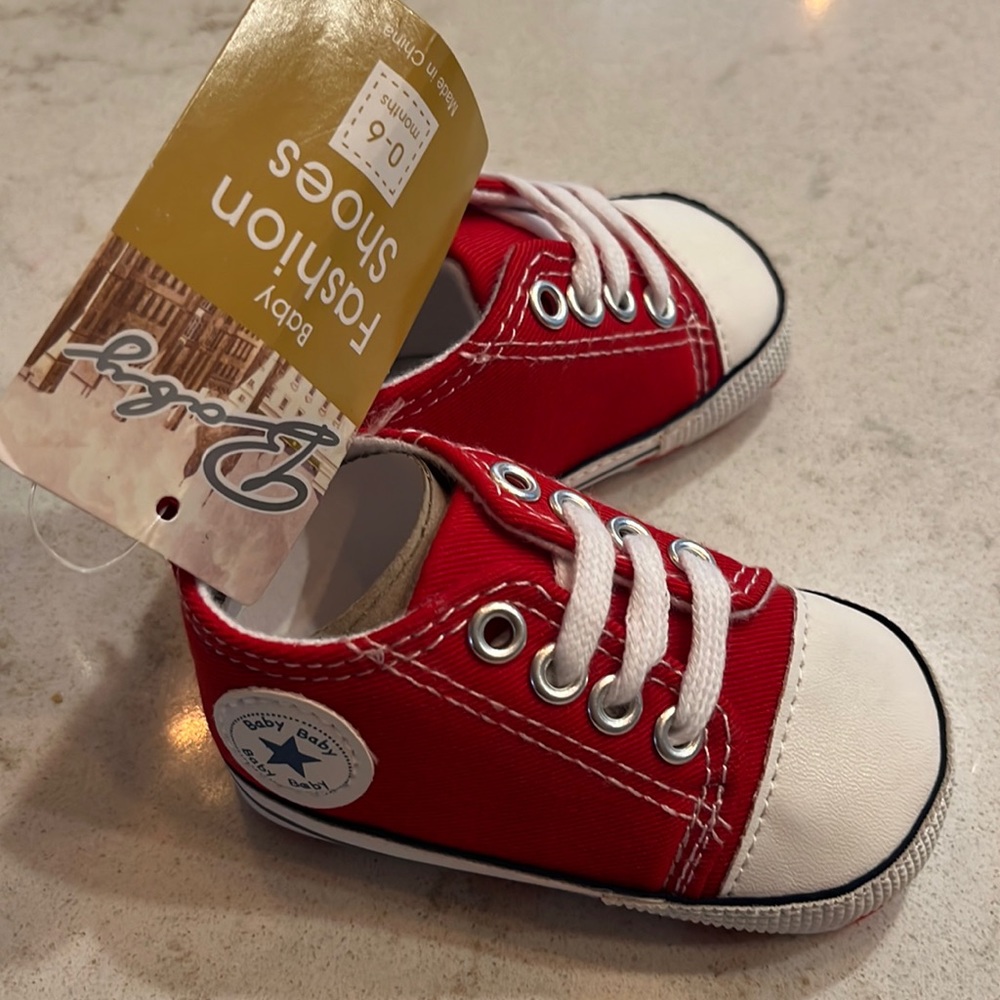 Baby boy high top red and white sneakers.  New with tags